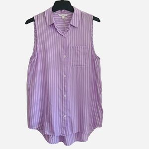𝅺BEACHLUNCHLOUNGE Lavender White Sleeveless Button Down High Low Shirt NEW